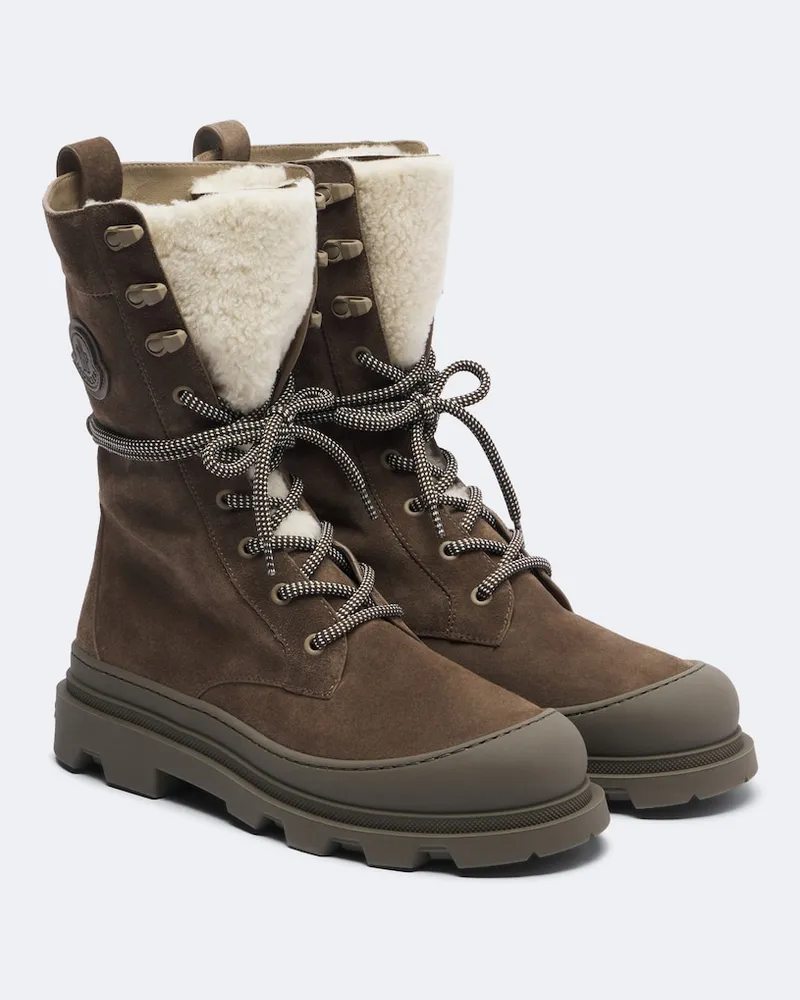 Moncler Schnürstiefel Vera aus Veloursleder mit Shearling Beige