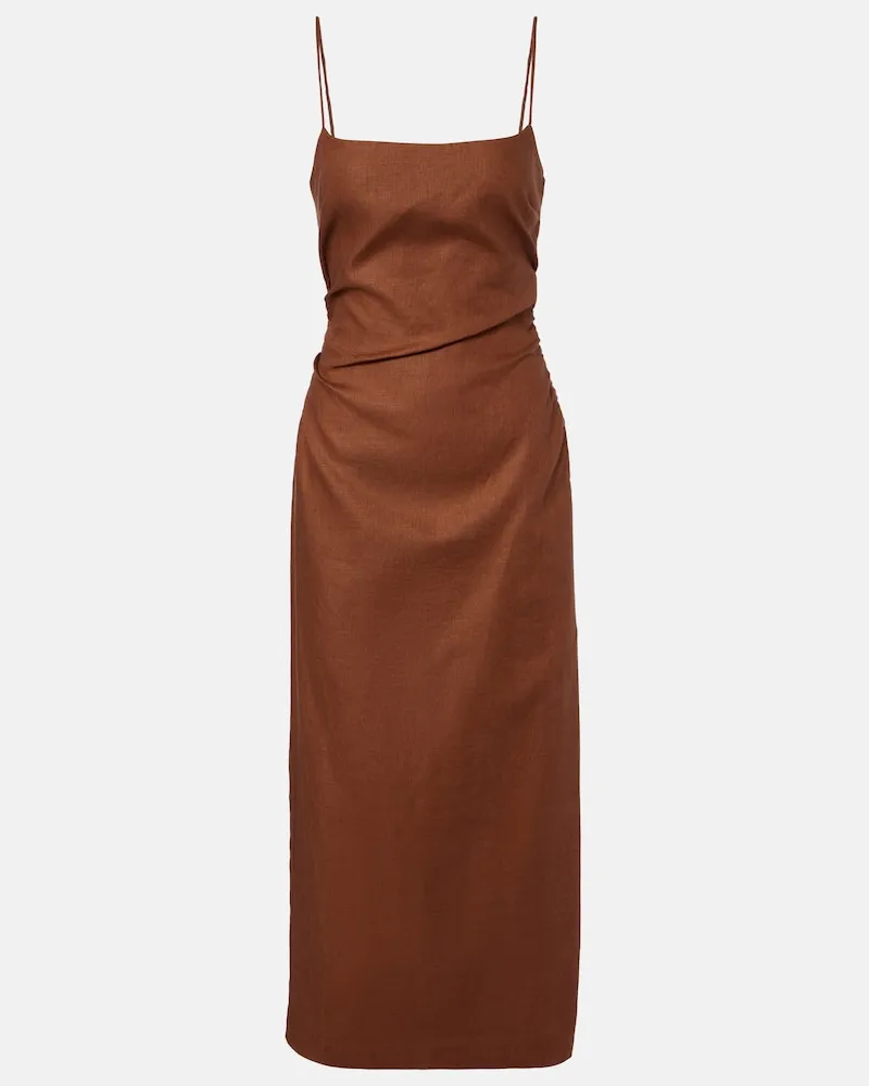 SIR Midikleid aus Leinen Braun