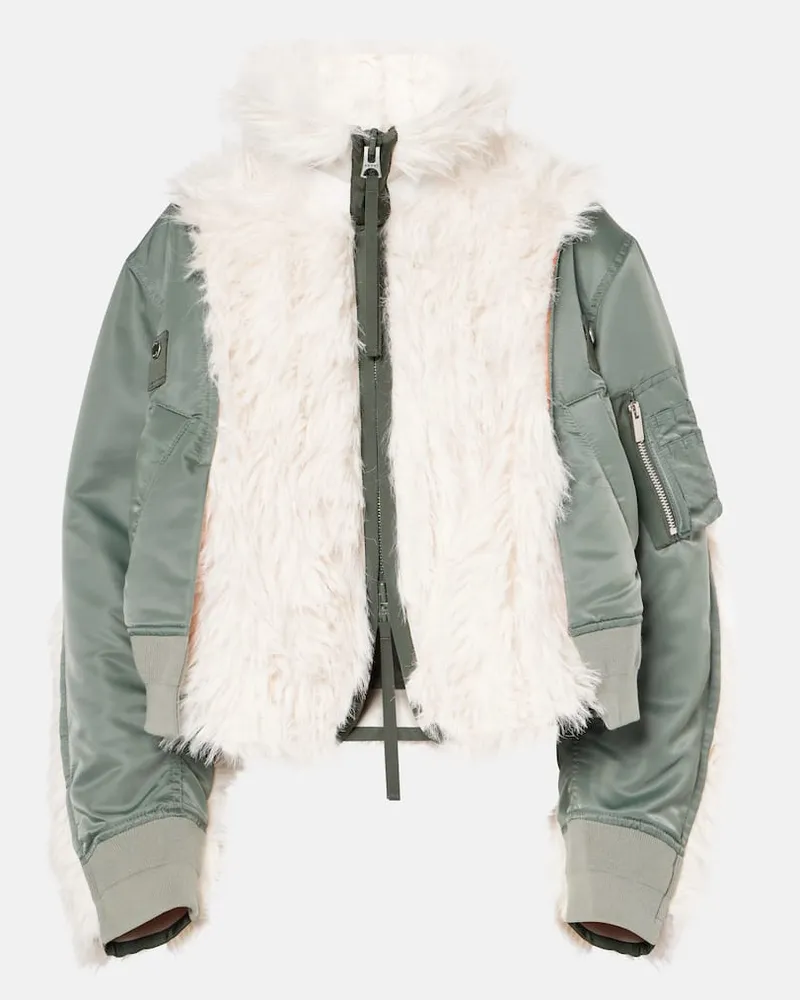 Sacai Jacke mit Faux Fur Weiss