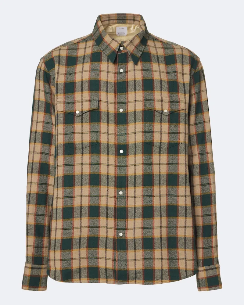 Visvim Hemd Meridian aus Wolle und Leinen Grün