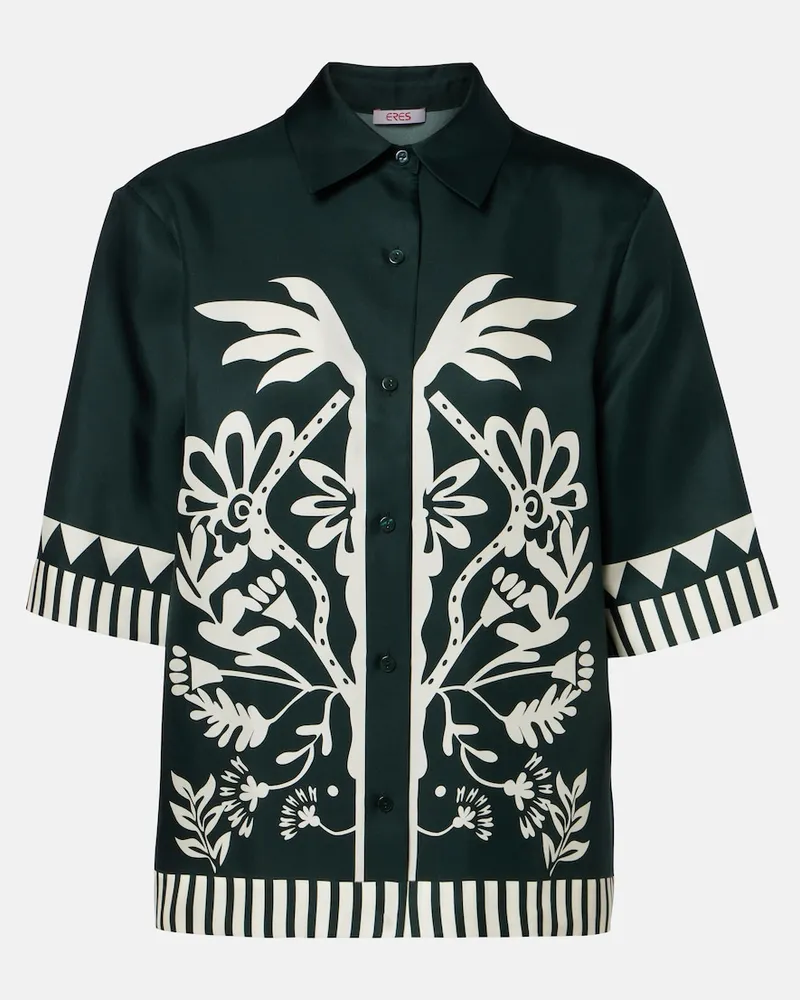 Eres Bedrucktes Hemd Émeraude aus Seiden-Twill Grün