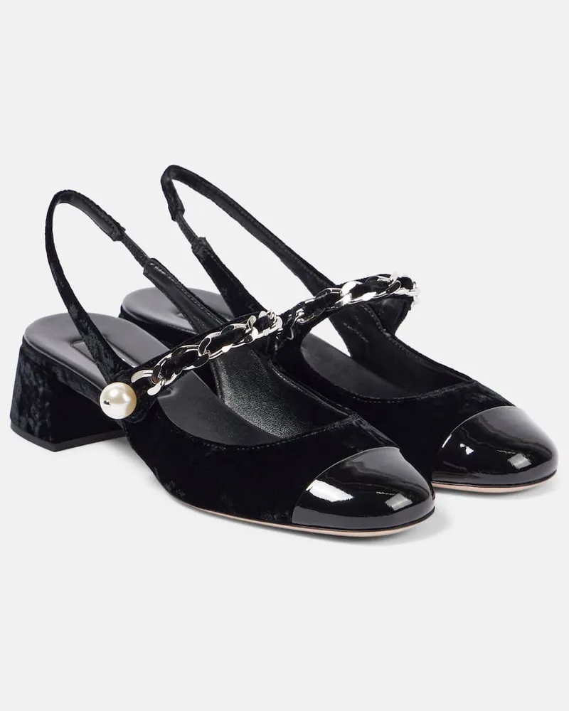 Miu Miu Verzierte Slingback-Pumps 35 aus Samt Schwarz