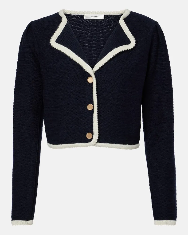 Frame Denim Cardigan Corded Cardi aus Wolle und Baumwolle Blau