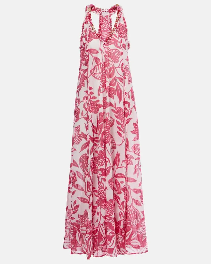 Poupette St Barth Bedrucktes Midikleid Nava aus Baumwolle Rosa
