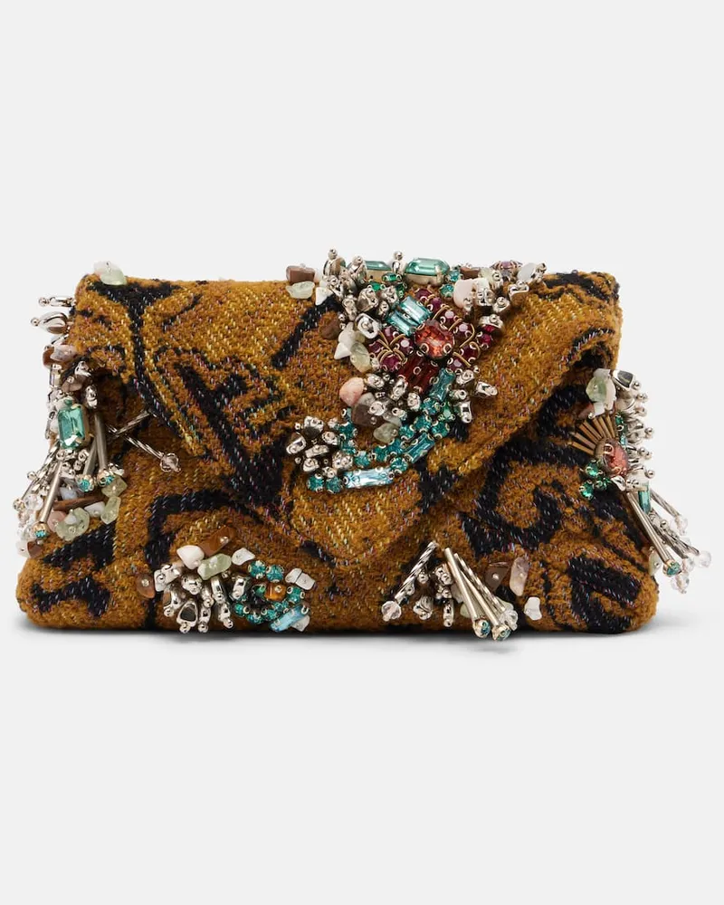Dries van Noten Verzierte Clutch Small aus Jacquard Multicolor