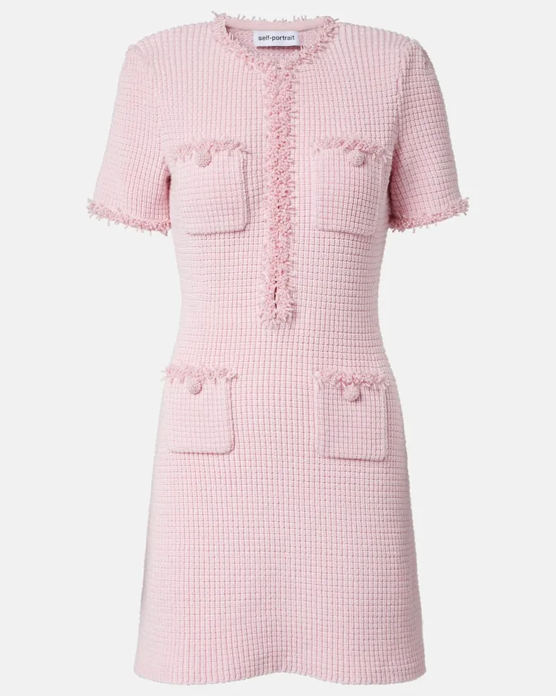 Self-Portrait Verziertes Minikleid aus Strick Rosa