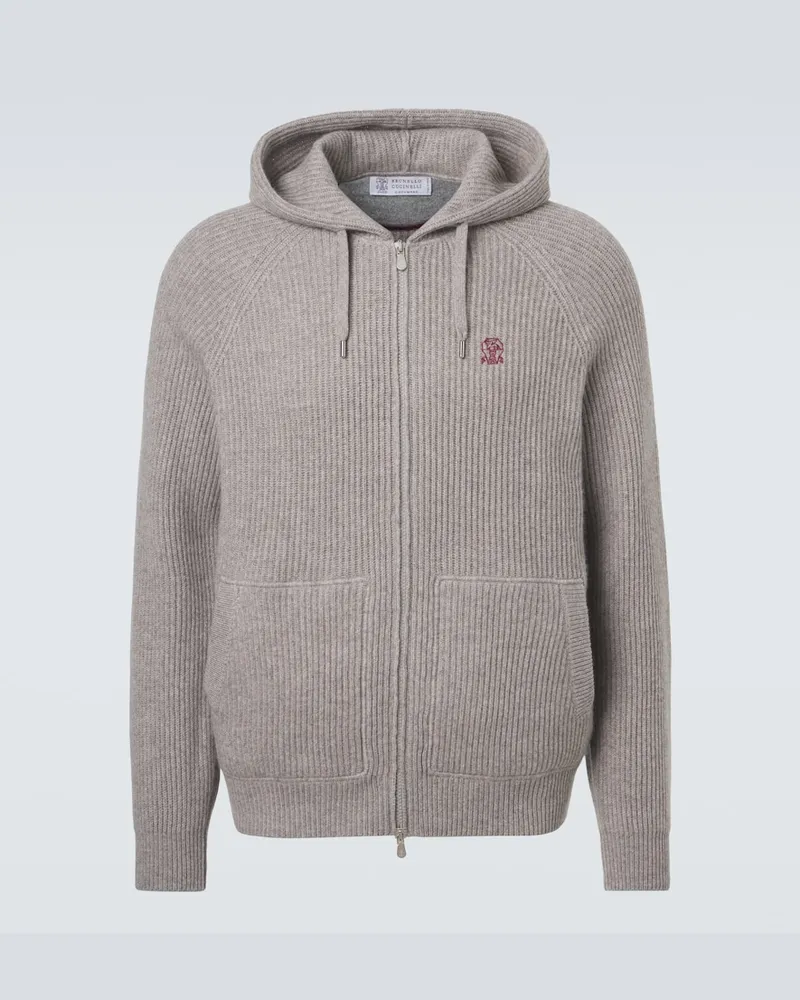 Brunello Cucinelli Cardigan aus Rippstrick Beige