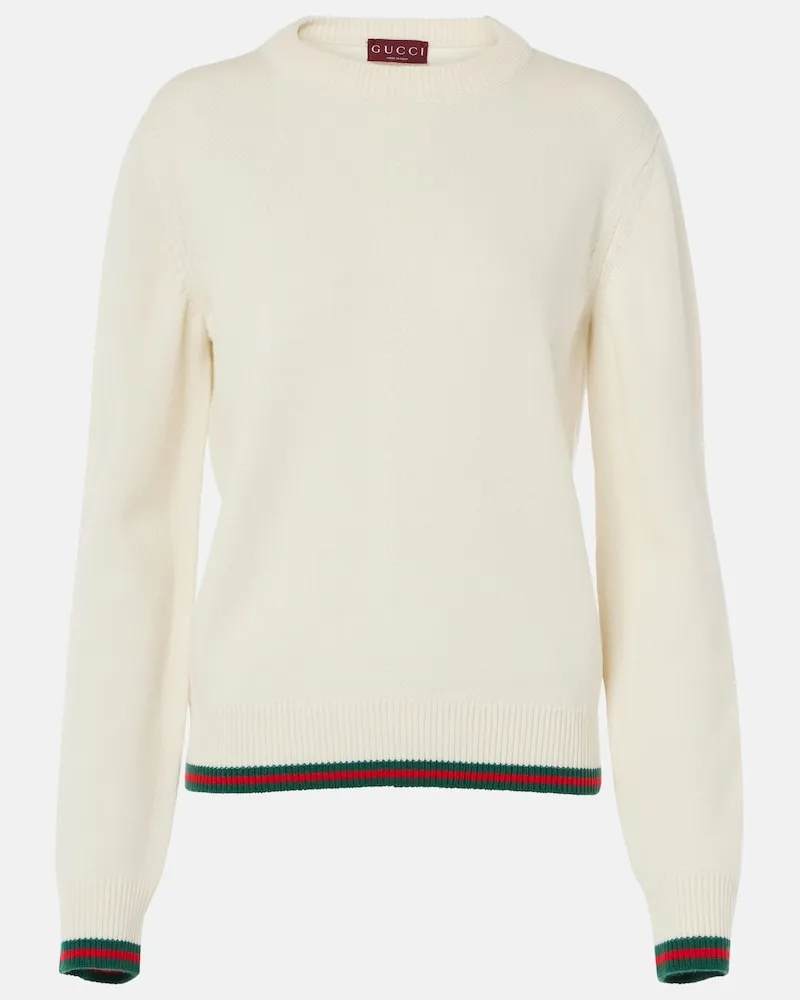 Gucci Pullover Web Stripe aus Wolle und Kaschmir Weiß