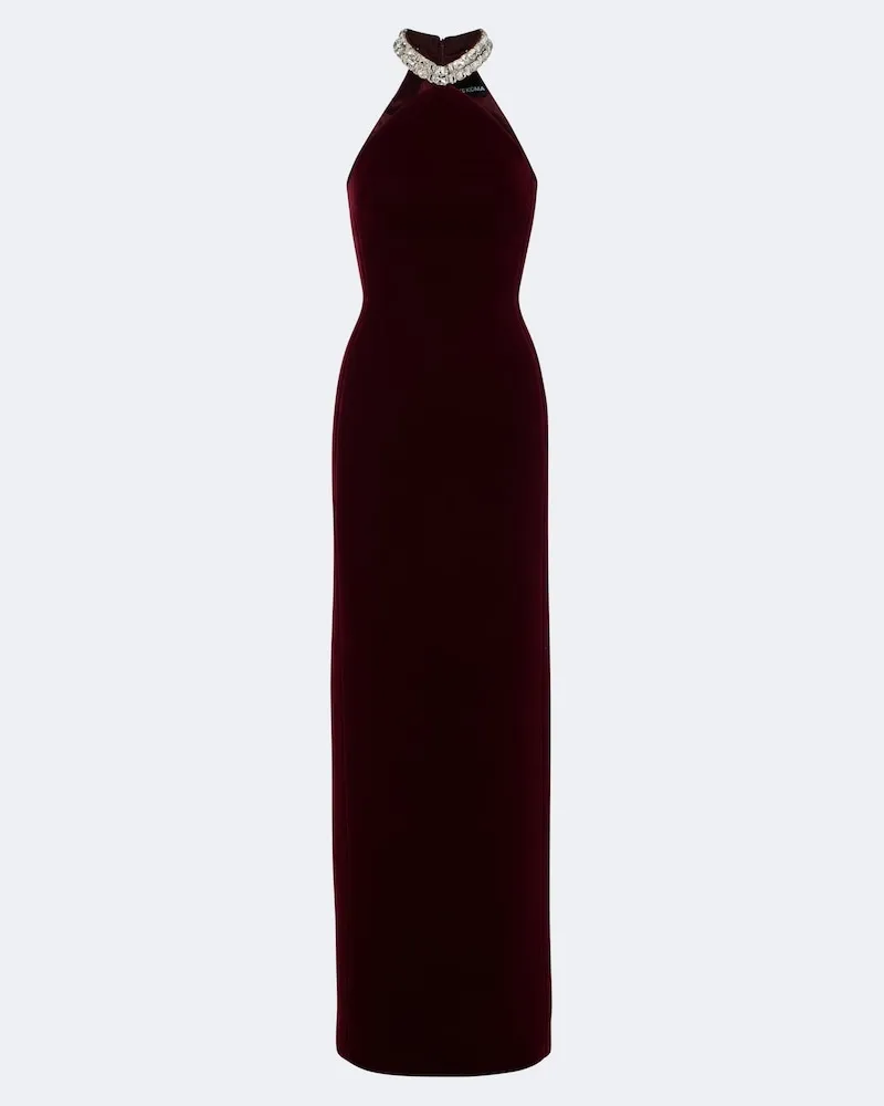David Koma Robe aus Samt mit Kristallen Burgunderrot