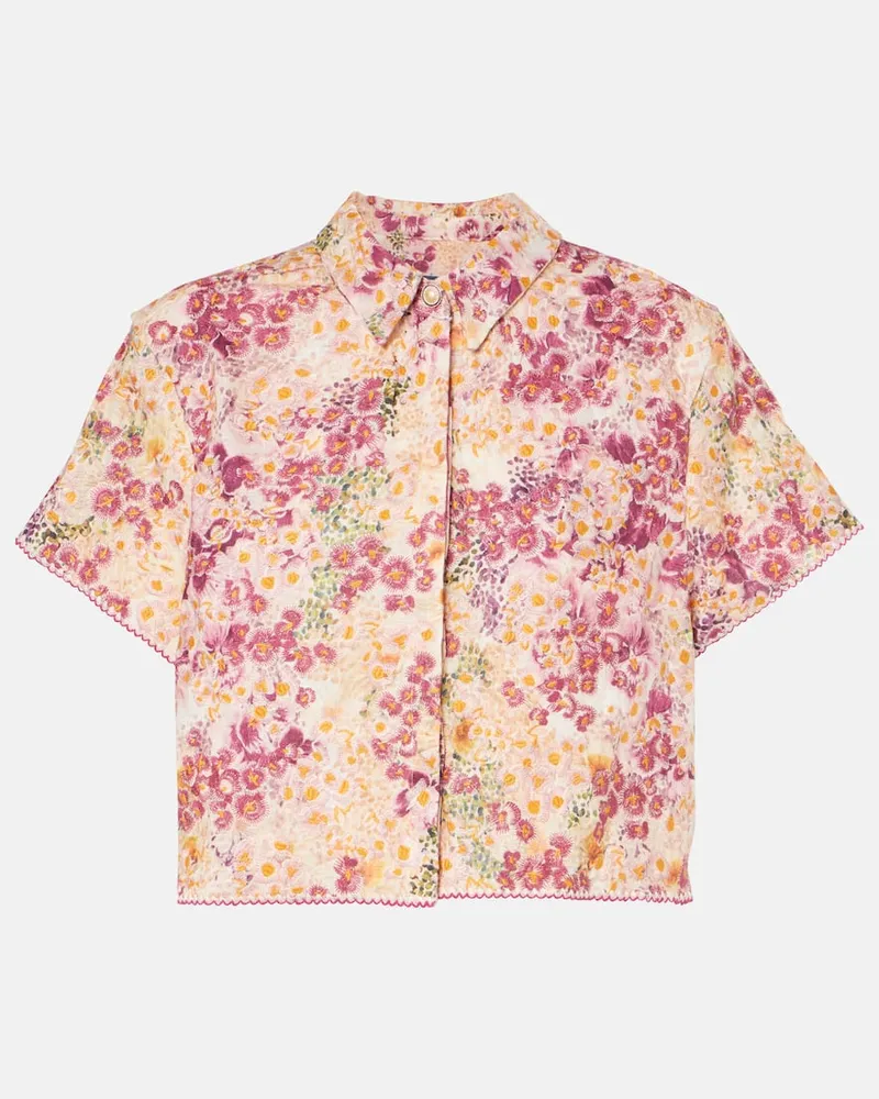 AGUA BENDITA Cropped-Hemd Virtuosa Florecer aus Leinen Rosa