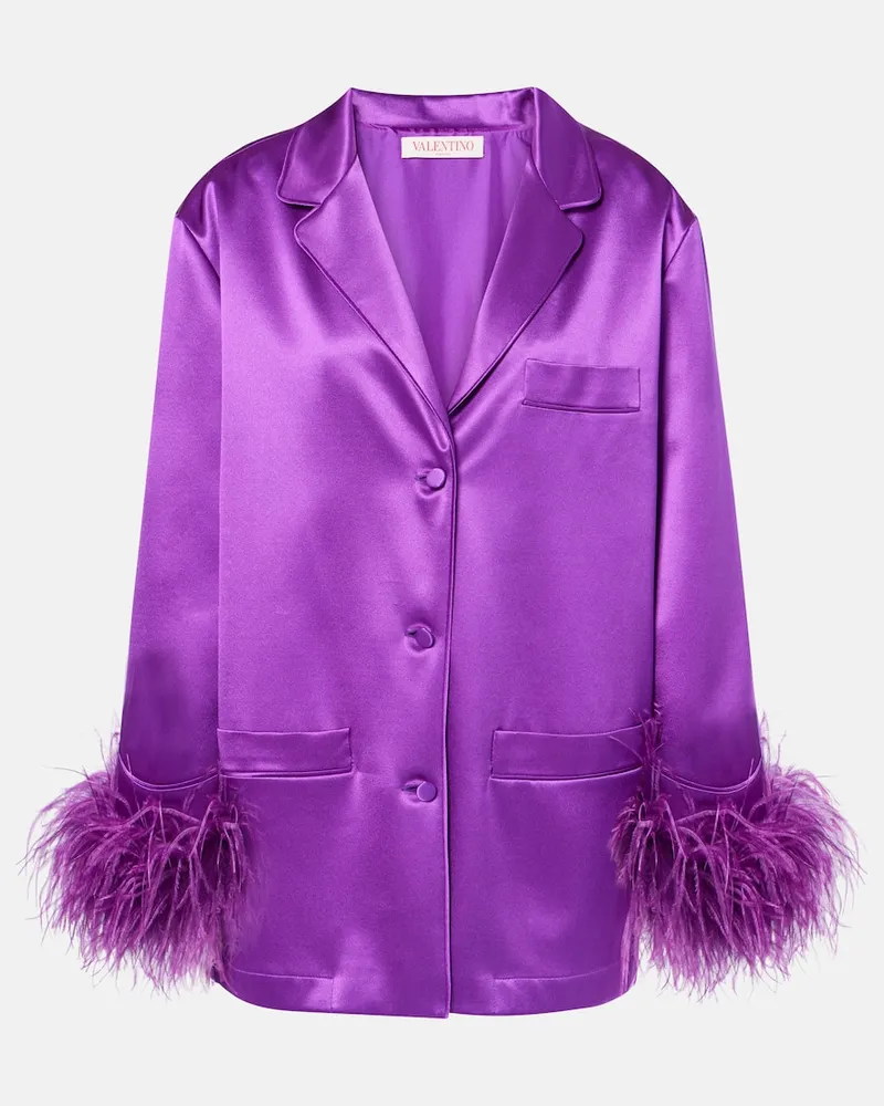 Valentino Garavani Hemd aus Seidensatin mit Federn Violett