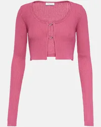 Blumarine Cropped-Cardigan Logo aus Rippstrick Rot