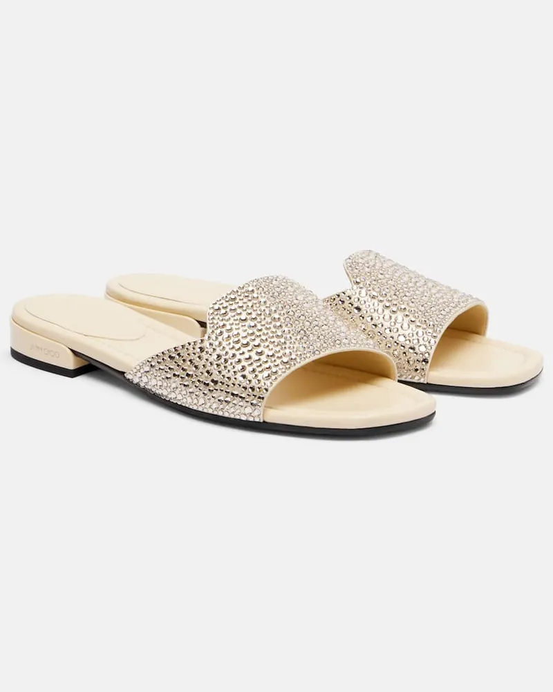Jimmy Choo Pantoletten Dina aus Satin mit Kristallen Beige