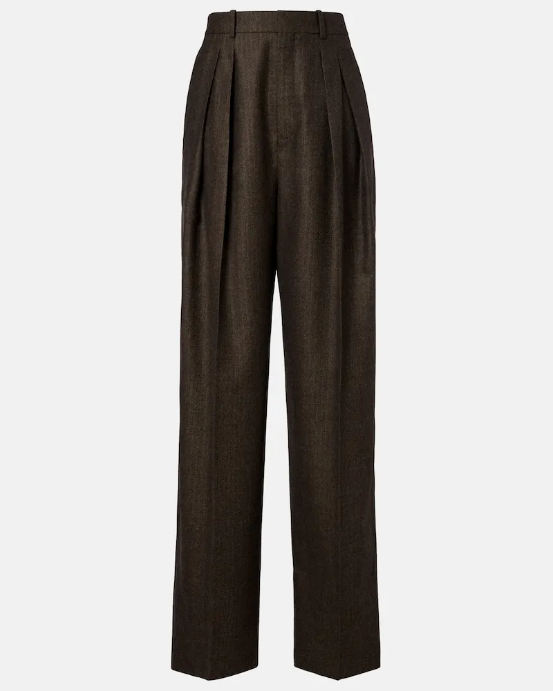 Saint Laurent Weite Hose aus Wolle Braun