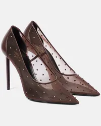 Saint Laurent Verzierte Pumps Anja 105 aus Mesh Braun