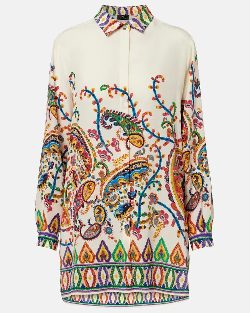 Etro Bedrucktes Hemd aus Seide Weiß