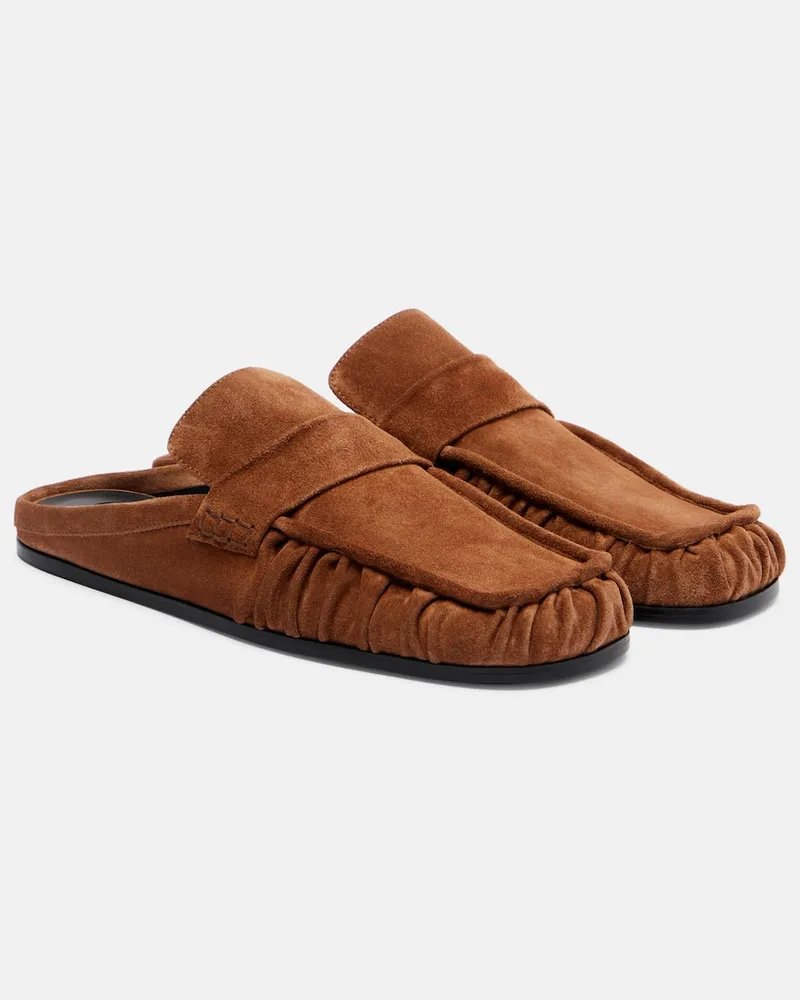 Jil Sander Slippers Sabot aus Veloursleder Braun
