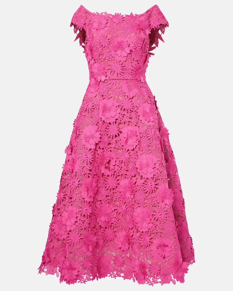 Monique Lhuillier Midikleid aus Guipure-Spitze Pink
