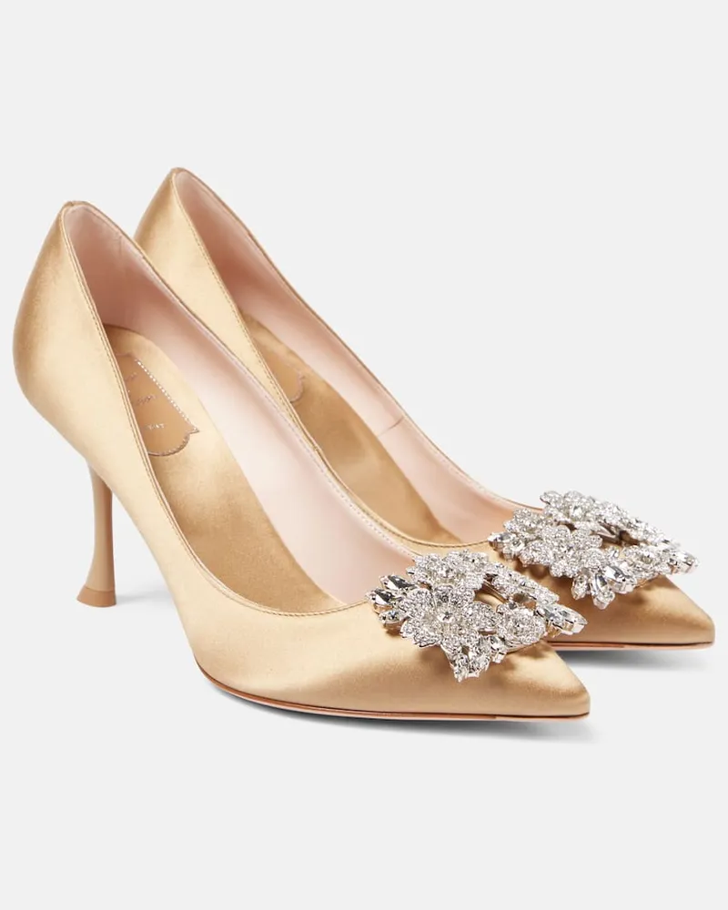 Roger Vivier Pumps Efflorescence 85 aus Satin mit Kristallen Beige