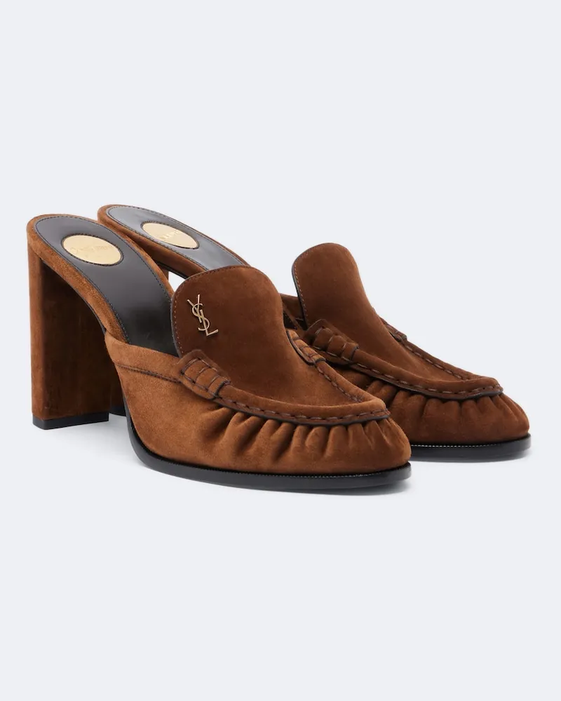 Saint Laurent Mules Le Loafer Cassandre aus Veloursleder Braun