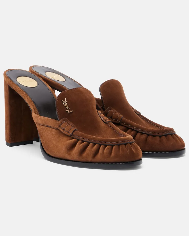 Saint Laurent Mules Le Loafer Cassandre aus Veloursleder Braun