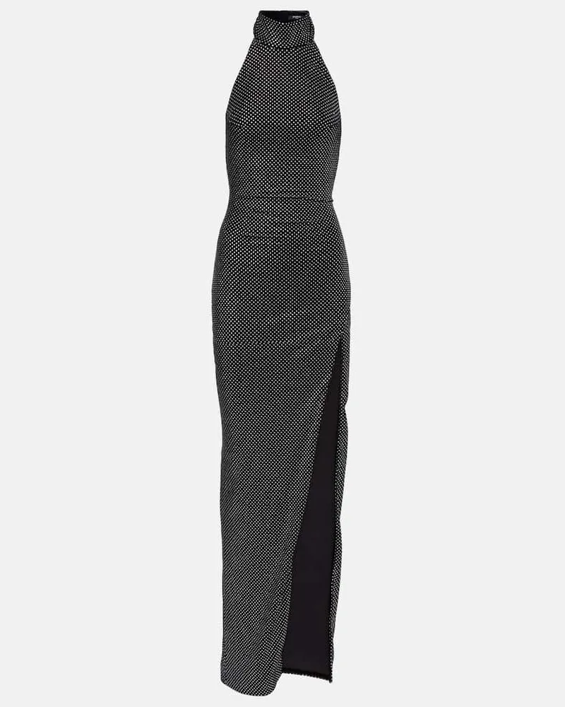 Balmain Maxikleid aus Samt mit Kristallen Schwarz