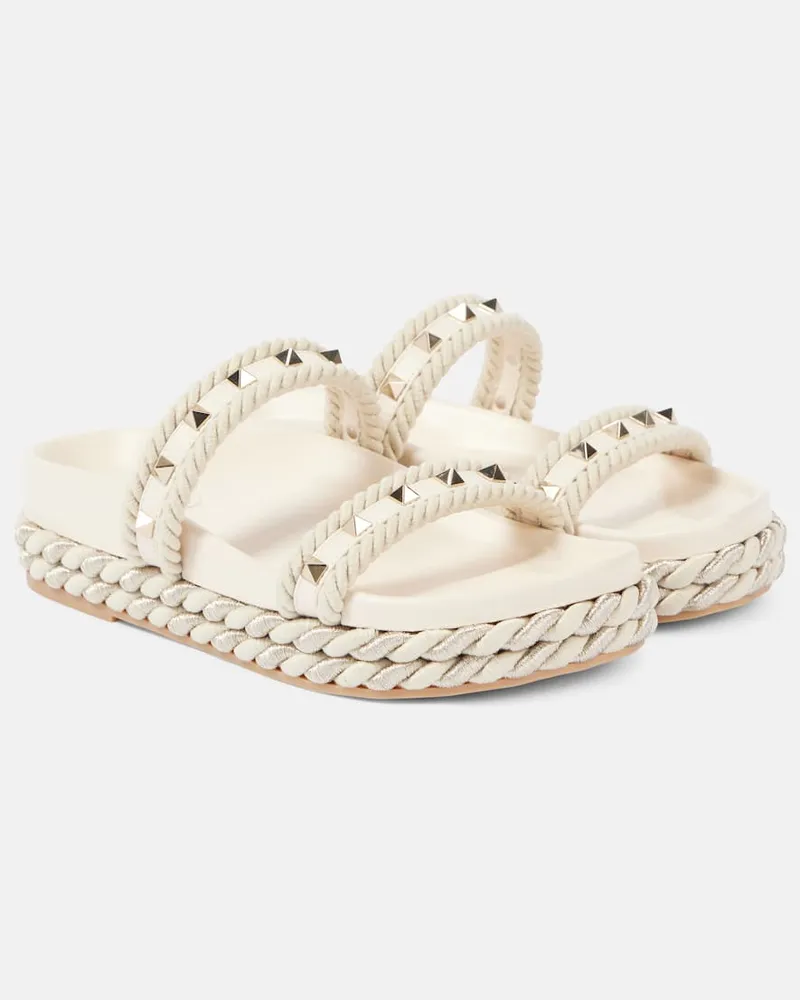 Valentino Garavani Sandalen Rockstud Torchon mit Leder Weiß
