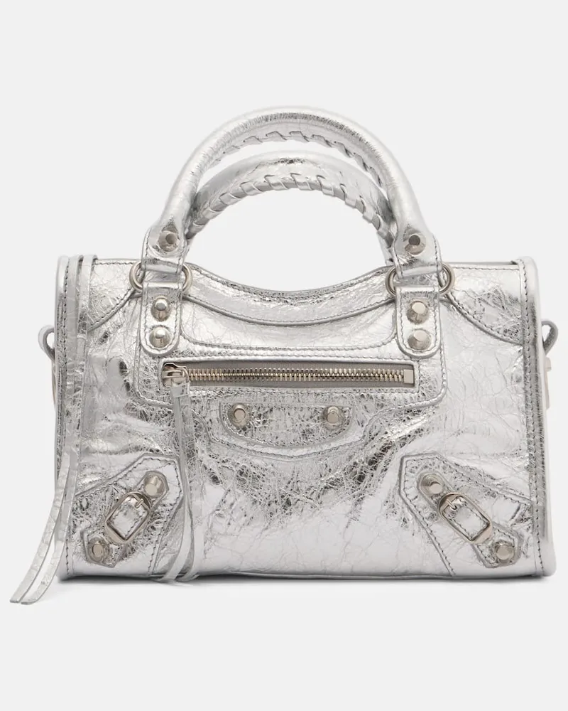 Balenciaga Schultertasche Le City Mini aus Metallic-Leder Silber