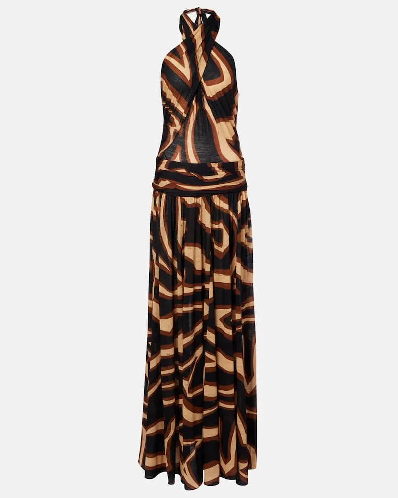 Emilio Pucci Bedrucktes Cocktailkleid aus einem Wollgemisch Schwarz