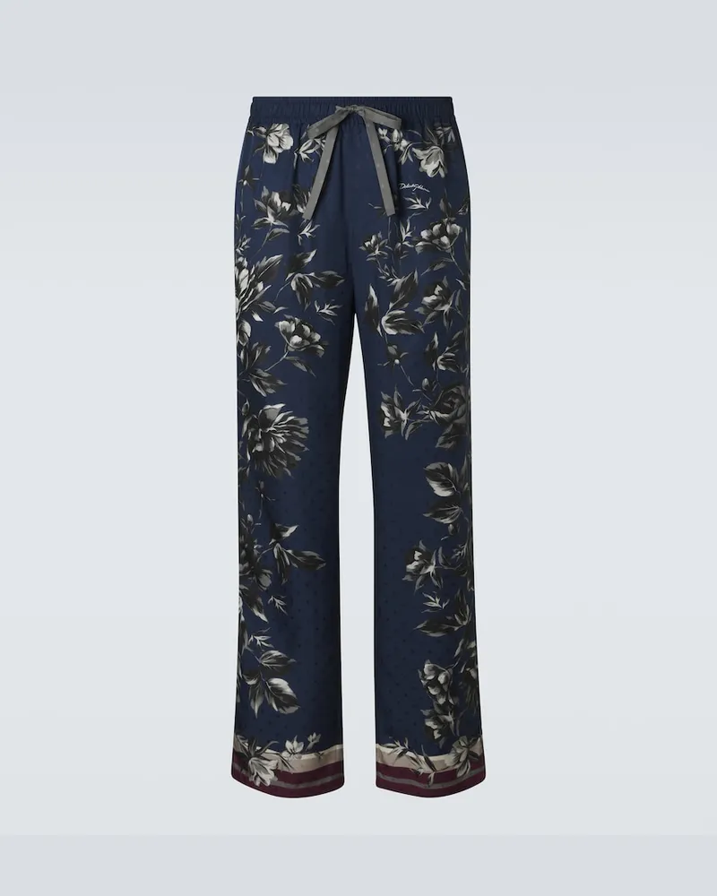 Dolce & Gabbana Weite Hose aus Seiden-Twill Blau