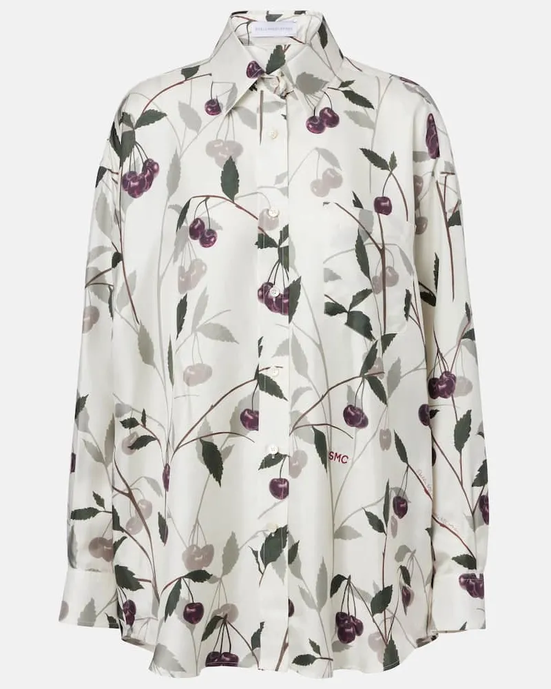 Stella McCartney Bedrucktes Hemd aus Seiden-Twill Weiß
