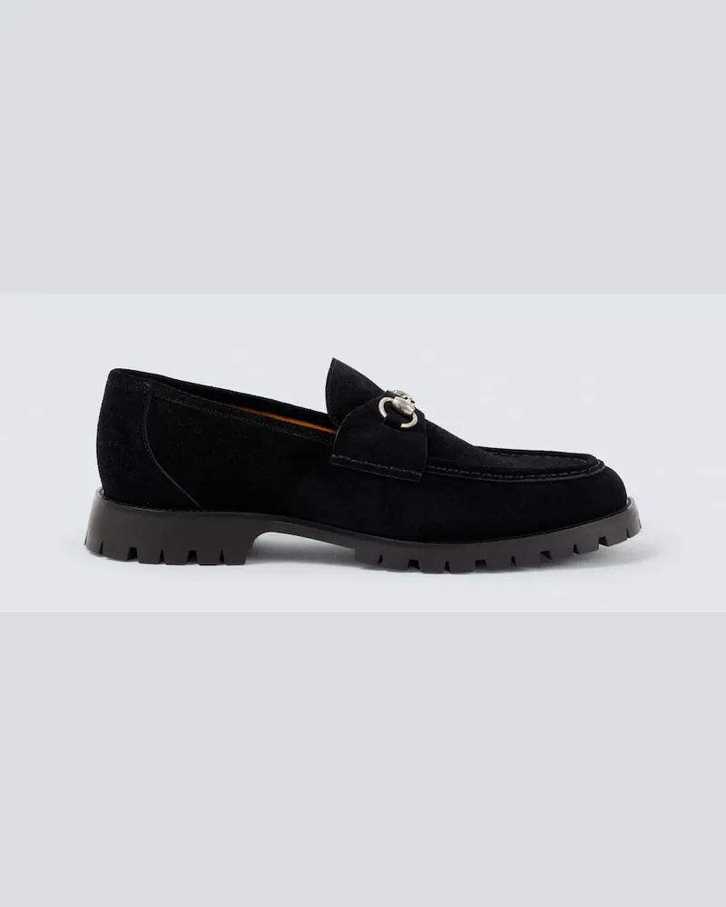 Gucci Loafers Horsebit aus Veloursleder Schwarz