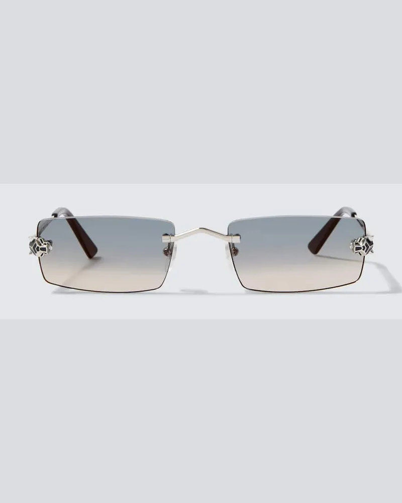 Cartier Eckige Sonnenbrille Panthère De Cartier Silber