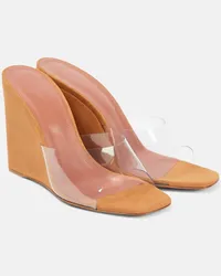 Amina Muaddi Wedge-Pantoletten Lupita Half Glass mit Veloursleder Transparent