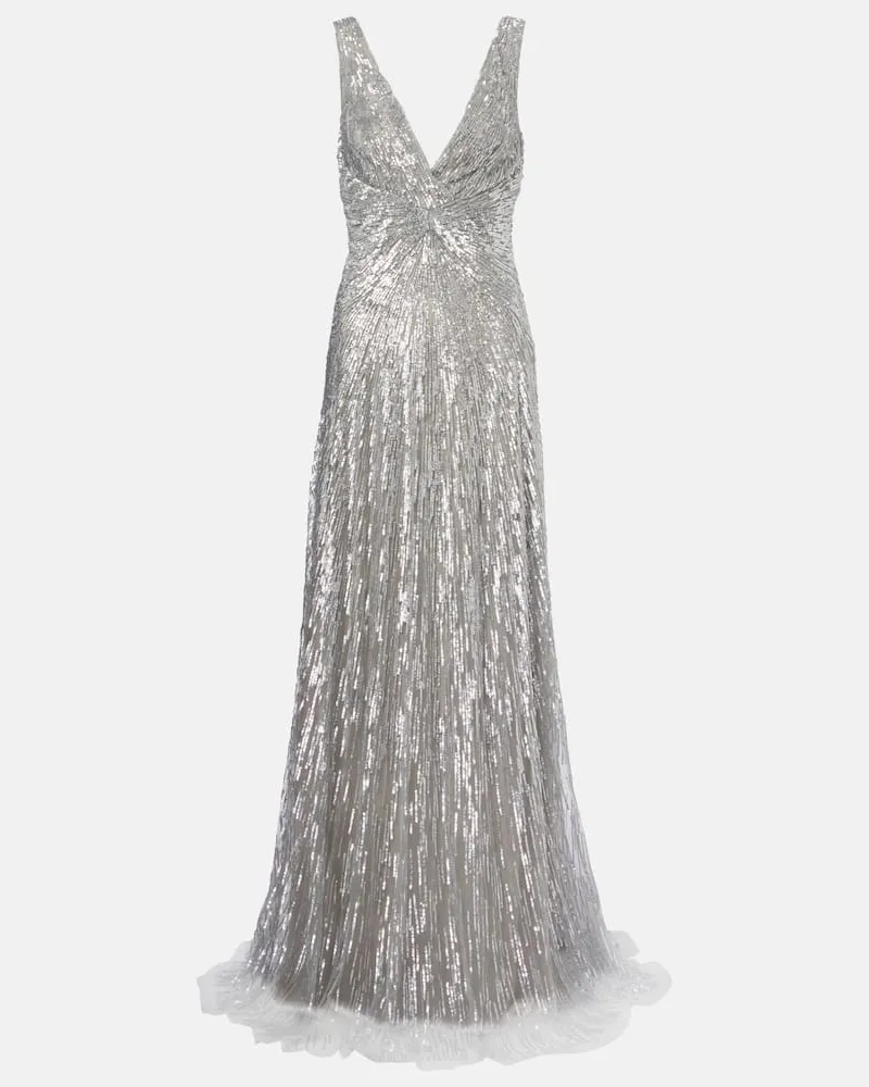 Monique Lhuillier Robe aus Tüll Silber