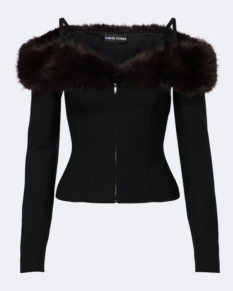 David Koma Off-Shoulder-Top aus einem Wollgemisch Schwarz