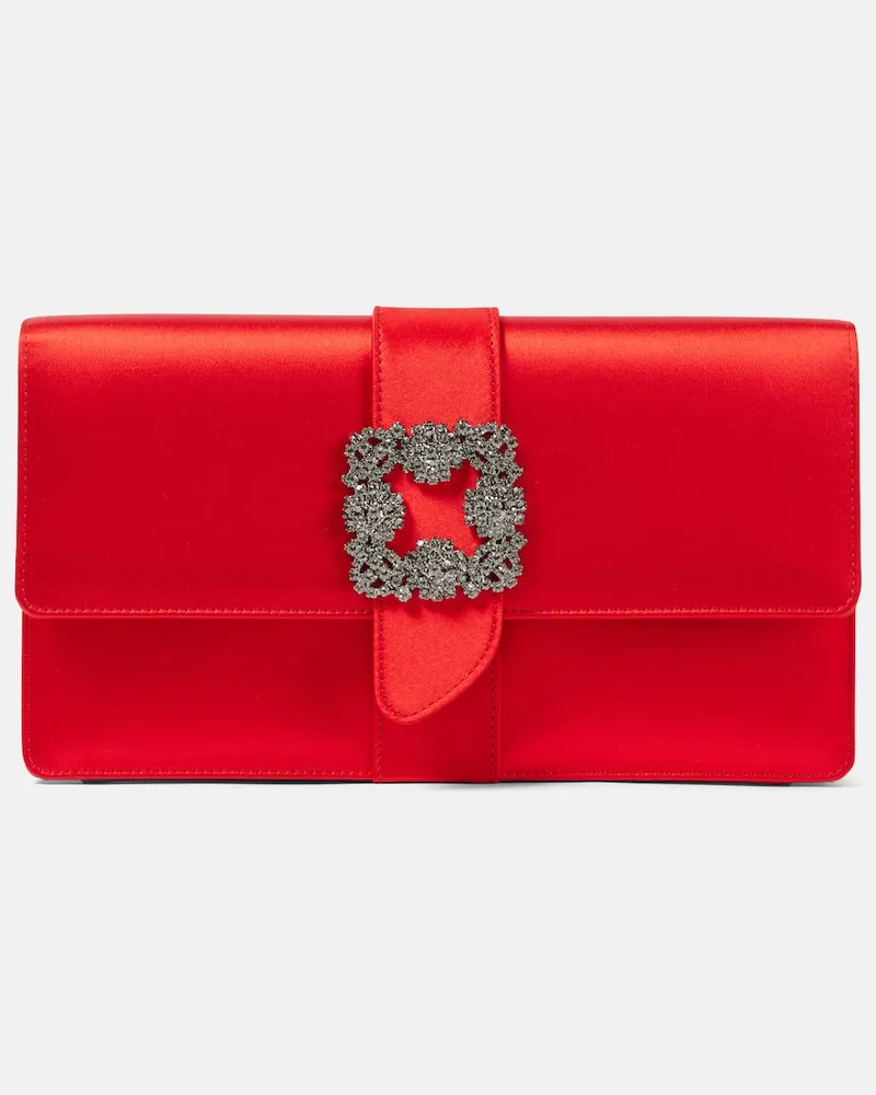 Manolo Blahnik Clutch Capri aus Satin mit Kristallen Rot