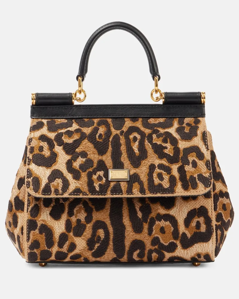 Dolce & Gabbana Tote Bag Sicily Medium aus Jacquard Braun