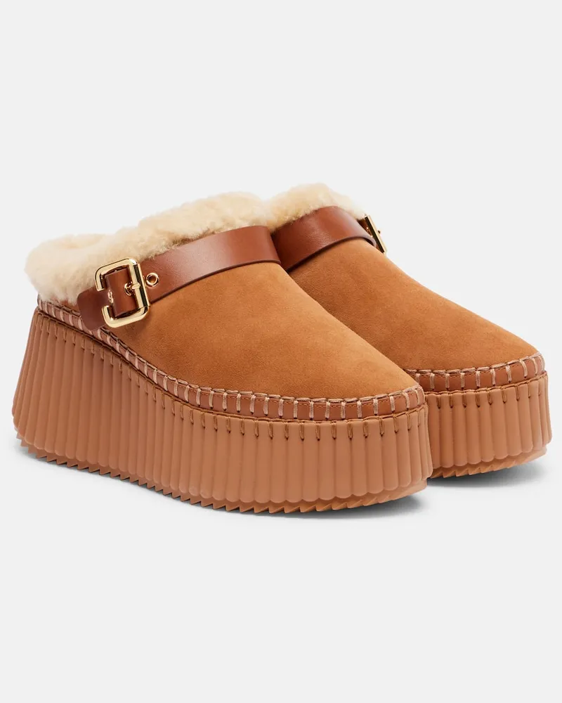 Chloé Chloé Plateau-Slippers Nama 80 aus Veloursleder Braun