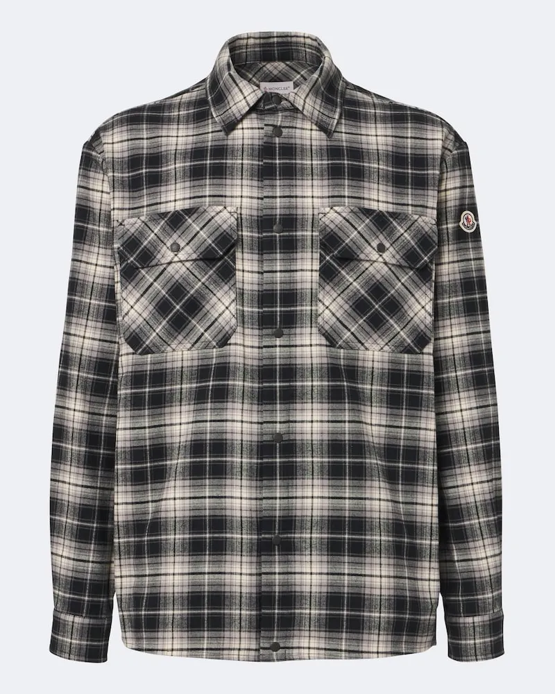 Moncler Hemd aus Baumwollflanell Schwarz