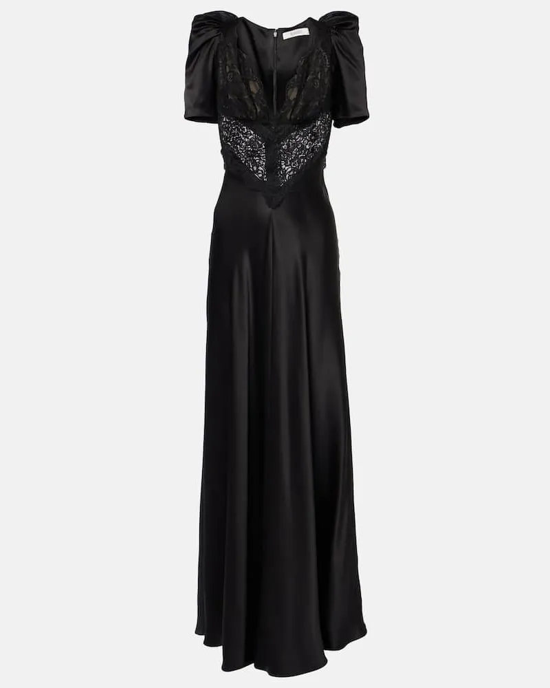 Rodarte Robe aus Seiden-Charmeuse mit Spitze Schwarz