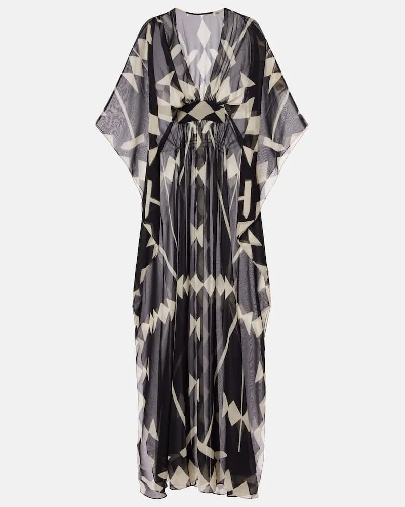 Johanna Ortiz Bedrucktes Maxikleid aus Georgette Schwarz
