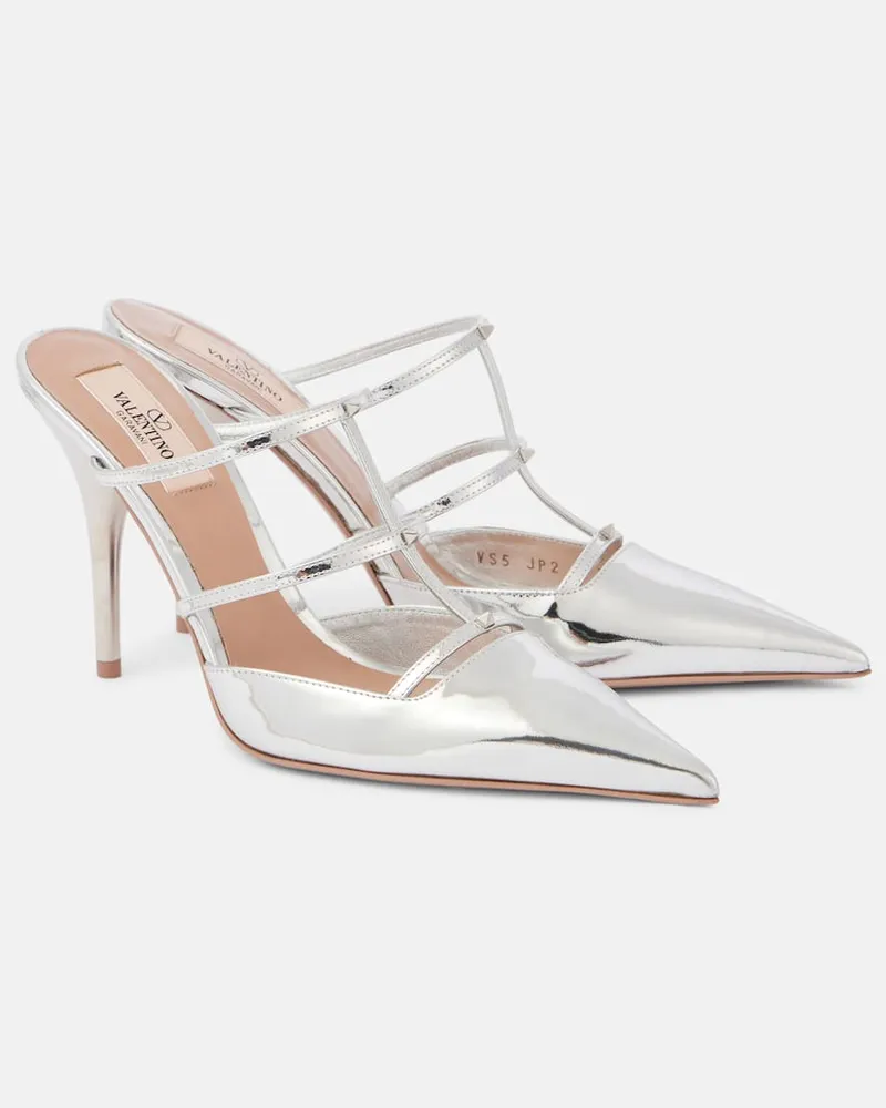 Valentino Garavani Mules Wispy Rockstud aus Metallic-Leder Silber