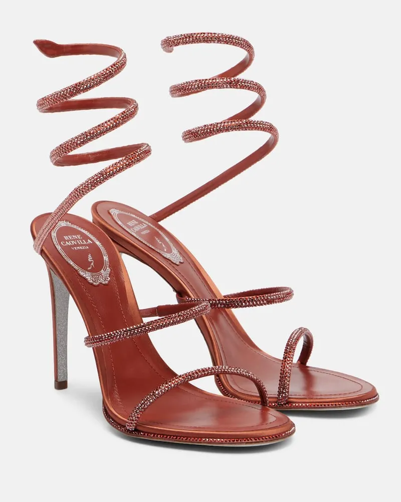 René Caovilla Sandalen Cleo 105 aus Satin mit Kristallen Rot