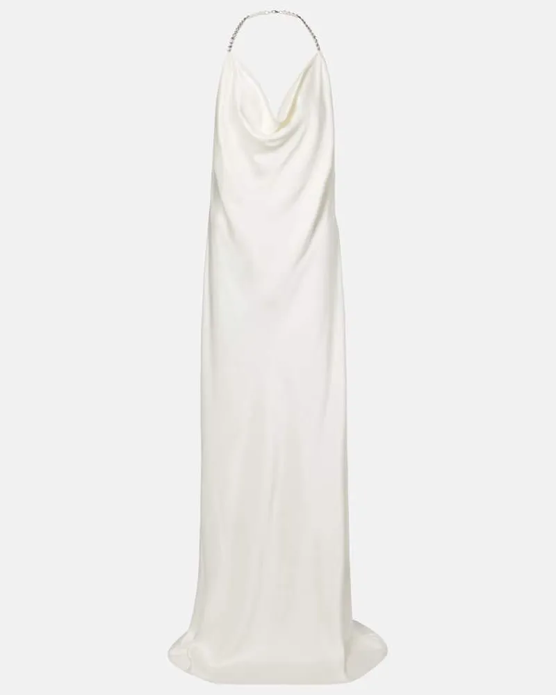 Stella McCartney Robe aus Satin mit Kristallen Weiß