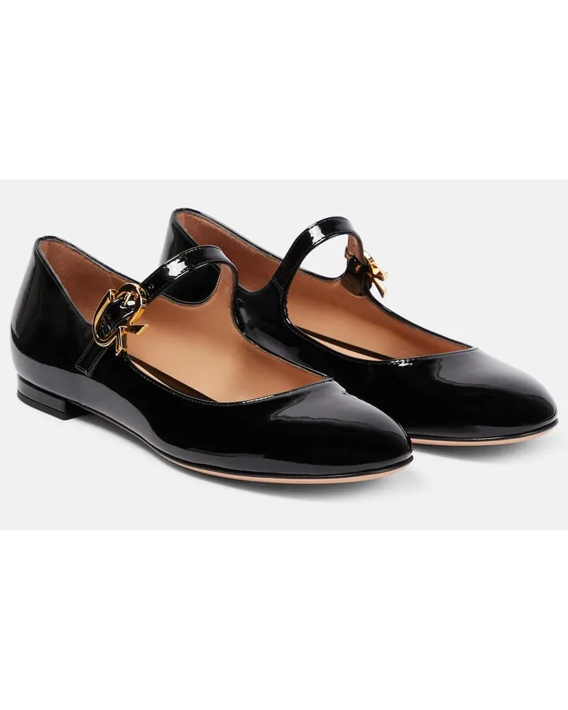 Gianvito Rossi Ballerinas Mary Ribbon aus Lackleder Schwarz