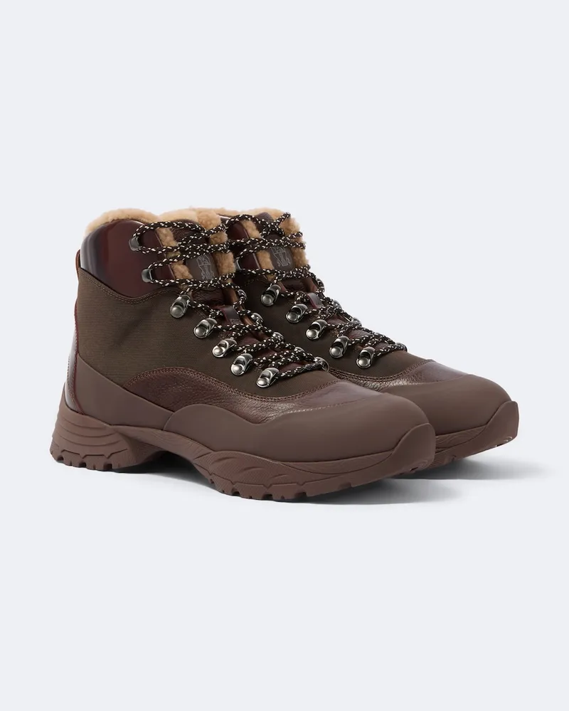 Brunello Cucinelli Schnürstiefel mit Shearling Braun