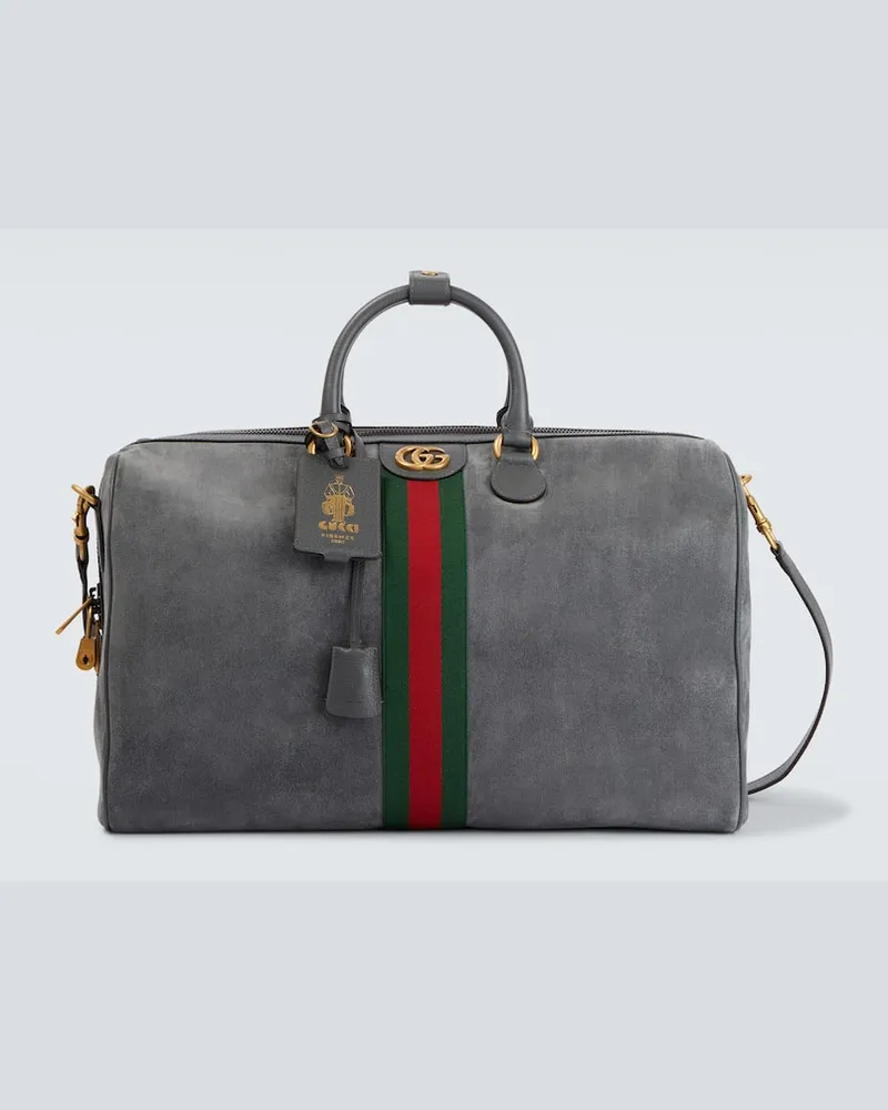 Gucci Weekender Gucci Savoy Medium aus Veloursleder Grau