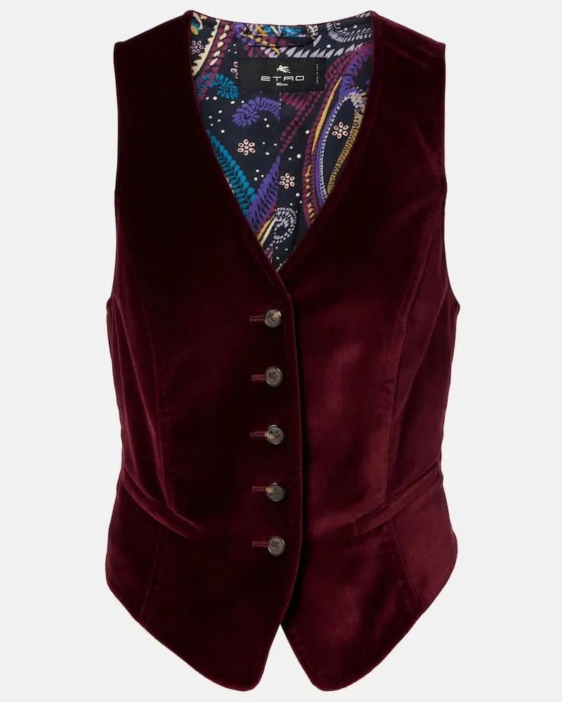 Etro Weste aus Baumwollsamt Burgunderrot