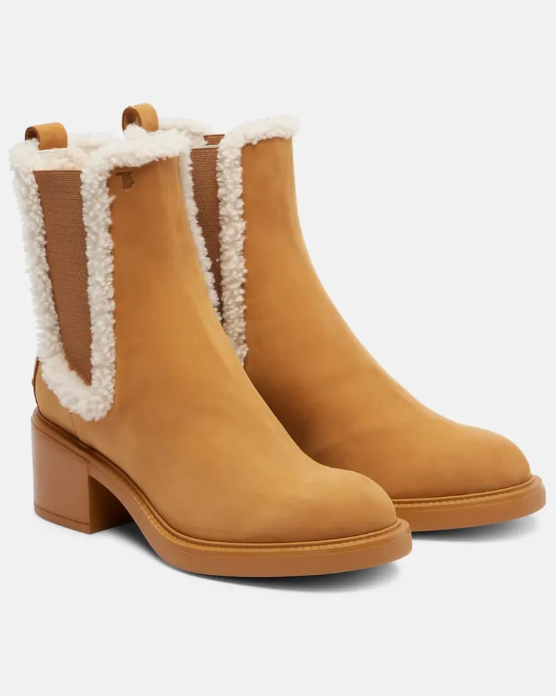 TOD'S Chelsea Boots aus Veloursleder mit Shearling Braun